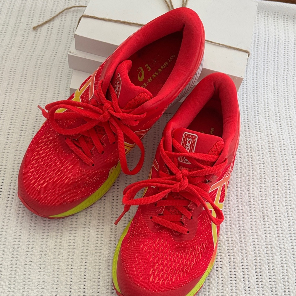 ASICS Vibrant Red and Yellow Athletic Shoes - Picture 3 of 6